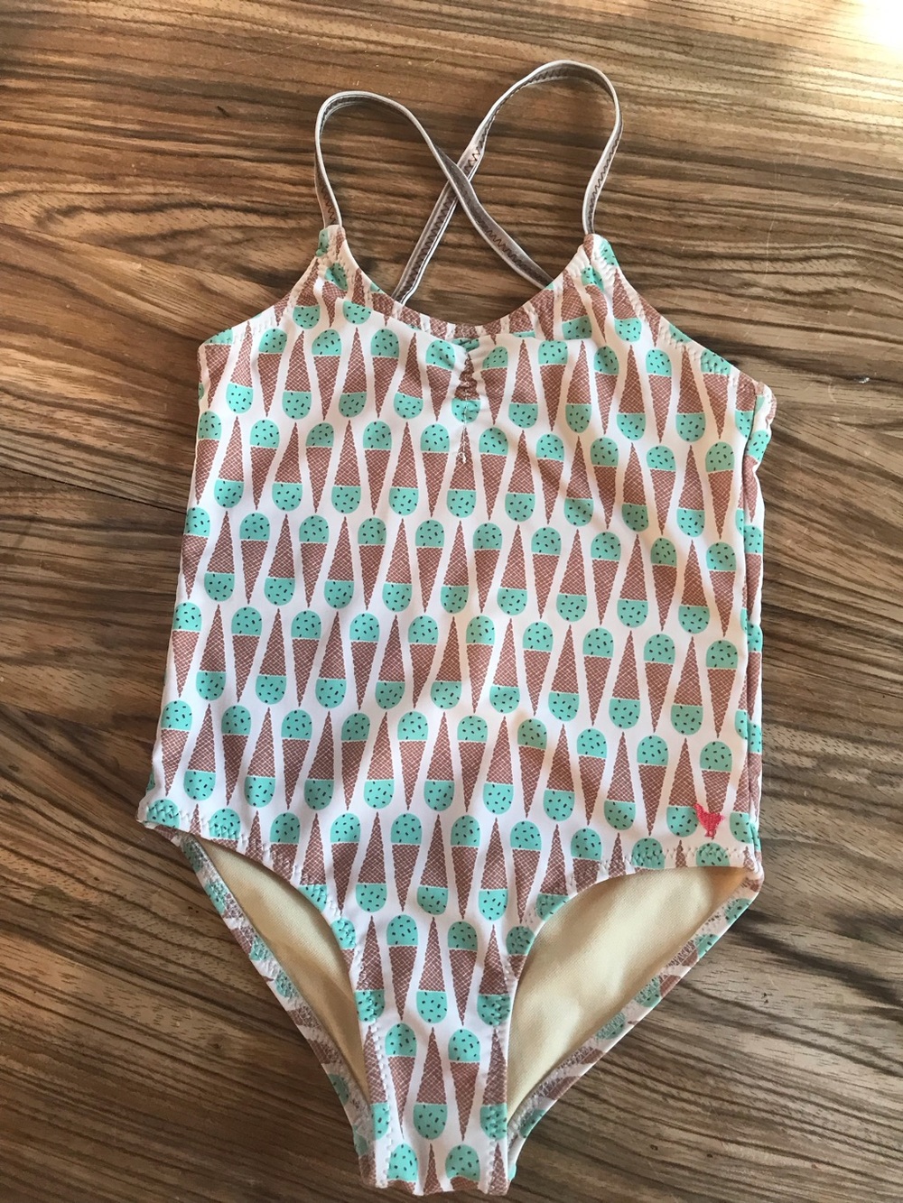 Pink Chicken Kids One-Piece Swimsuit in Mint and Brown Ice Cream Print